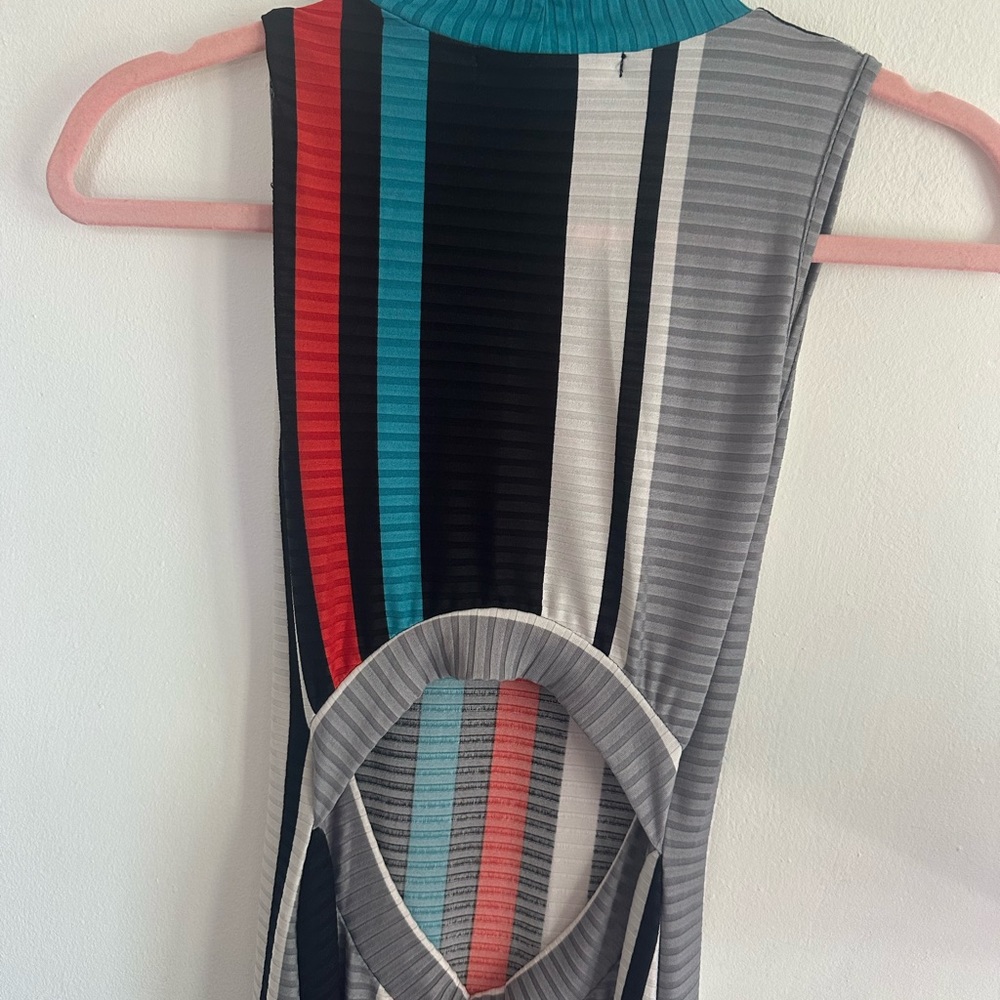 Striped long dress, Sleeveless vertical stripes Neck dress, women's dress - Picture 5 of 5
